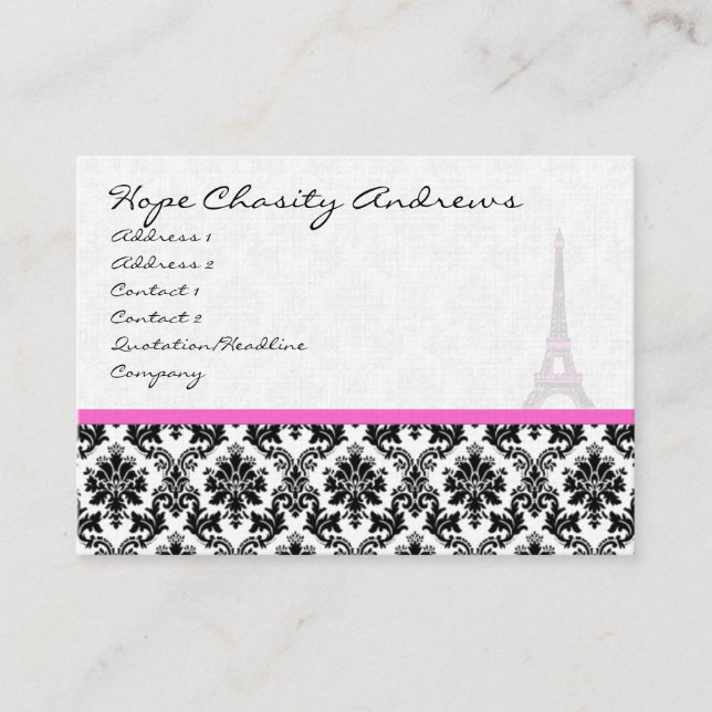 Business Card Black White Damask Eiffel Tower (Front)