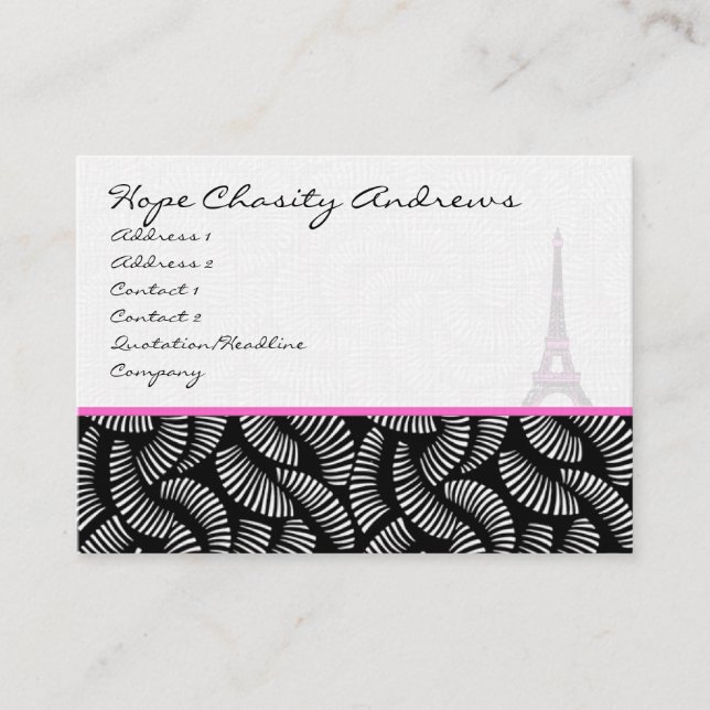 Business Card Black White Damask Eiffel Tower (Front)