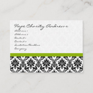 Business Card Black White Damask with Apple Green