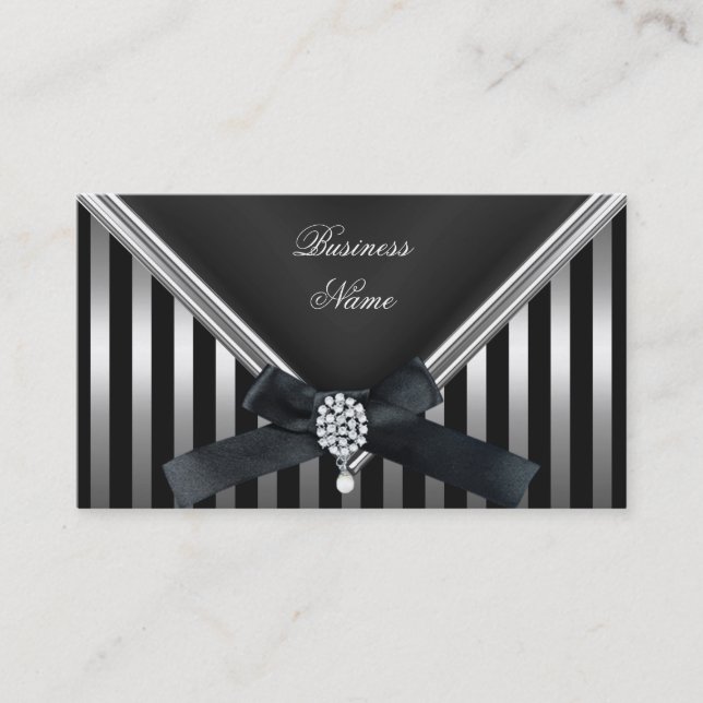 Business Card Black White Stripe Silver Purse (Front)