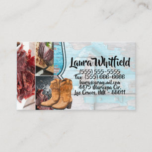 Business Card Blue Wood Barn Door Boots Country Ru