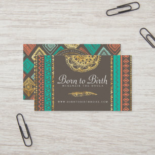 BUSINESS CARD Boho Gold Feather Tribal Doula