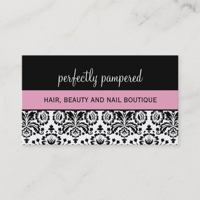 BUSINESS CARD bold damask black pale pink (Front)