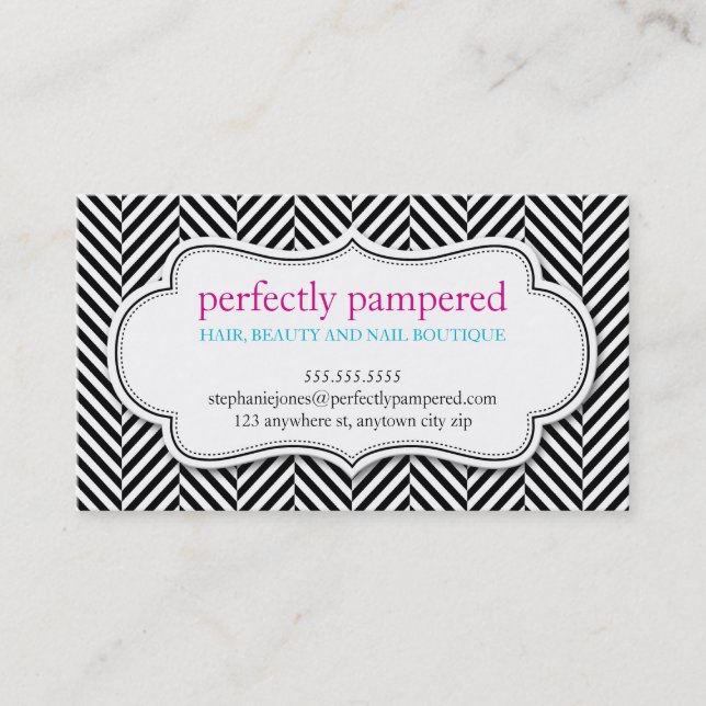 BUSINESS CARD bold herringbone pattern black white (Front)