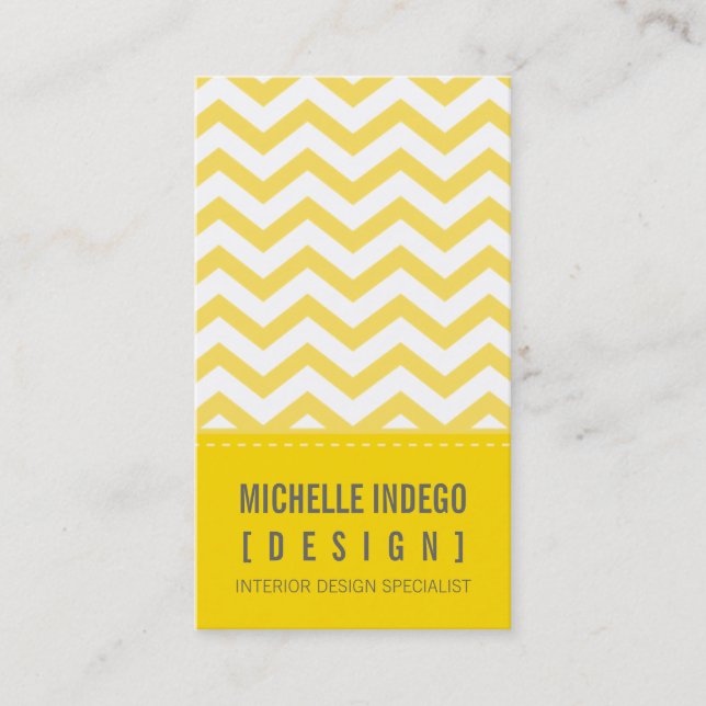 BUSINESS CARD bold trendy chevron stripes yellow (Front)