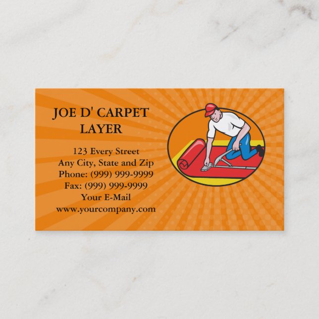 Business card Carpet Layer Fitter Worker Cartoon (Front)