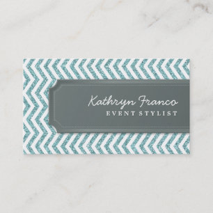 BUSINESS CARD chevron stripe blue glitter effect