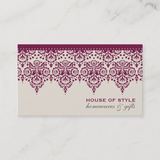 BUSINESS CARD classy damask cranberry red cream (Front)