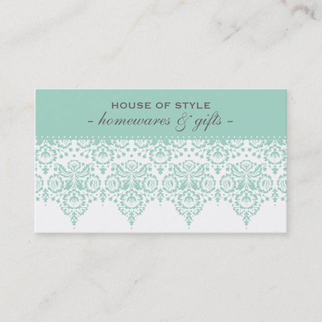 BUSINESS CARD classy damask mint green grey (Front)