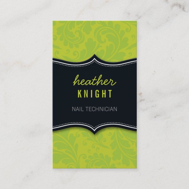 BUSINESS CARD cool flourish black lime green (Front)