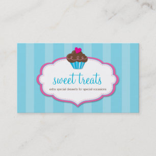 BUSINESS CARD cute bold cupcake aqua blue pink