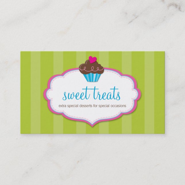BUSINESS CARD cute bold cupcake lime green pink (Front)