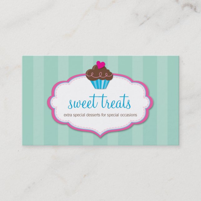 BUSINESS CARD cute bold cupcake pink mint green (Front)