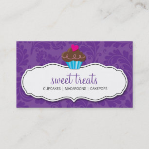 BUSINESS CARD cute pretty flourish cupcake purple