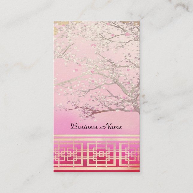 Business Card Elegant Asian Scene Pink (Front)
