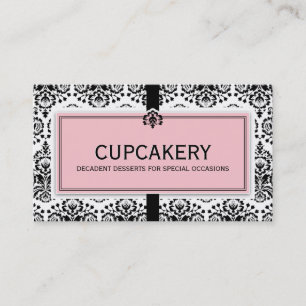 BUSINESS CARD elegant damask black pastel pink