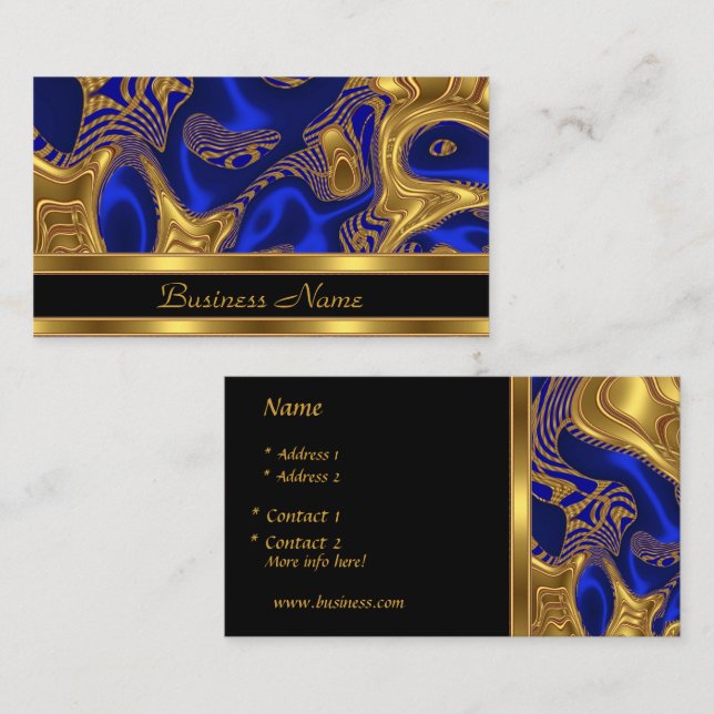 Business Card Elegant Exotic Blue Gold Abstract (Front/Back)