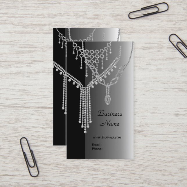 Business Card Elegant Jewels Silver Grey (Front/Back In Situ)
