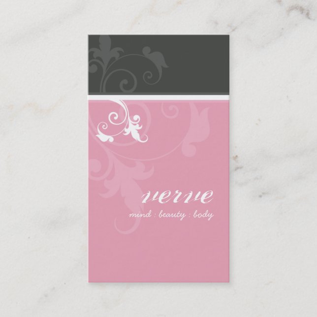 BUSINESS CARD elegant verve foliage pink grey (Front)