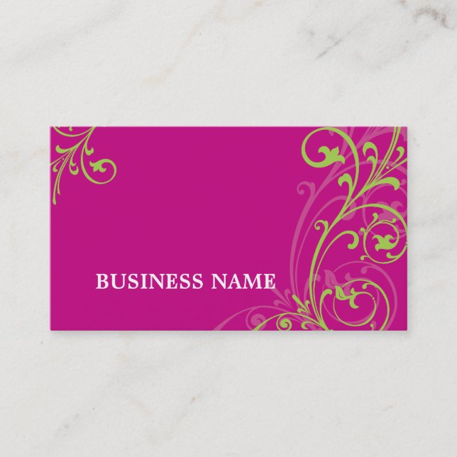 BUSINESS CARD fabulous elegant flourish pink lime (Front)