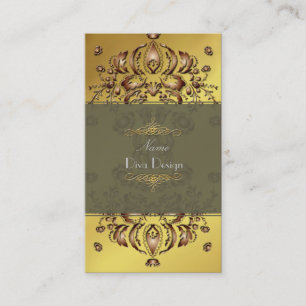 Business Card Floral Damask copper on gold