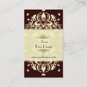 Business Card Floral Damask Crimson Red