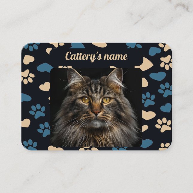 Business Card For Catteries Paw Prints Pattern (Front)