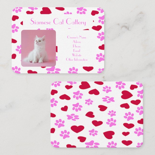 Business Card For Cattery Paw Prints Pattern (Front/Back)