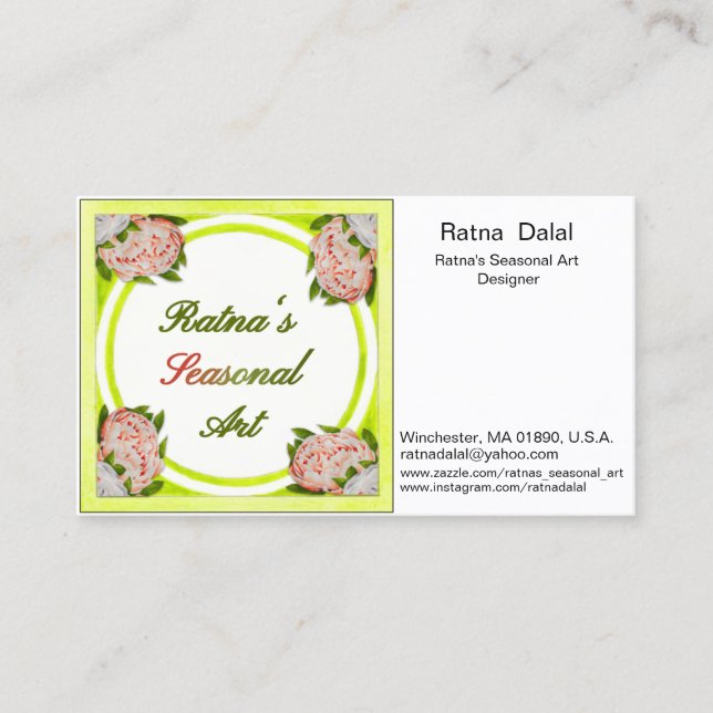 Business Card for: Ratna's Seasonal Art (Front)