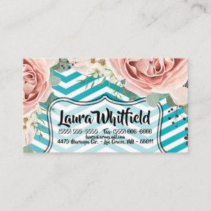 Business Card Geometric Rose Chevron Teal