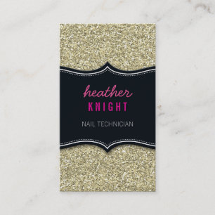 BUSINESS CARD glitzy glitter black pale gold pink
