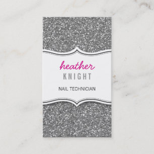 BUSINESS CARD glitzy glitter sparkle silver pink