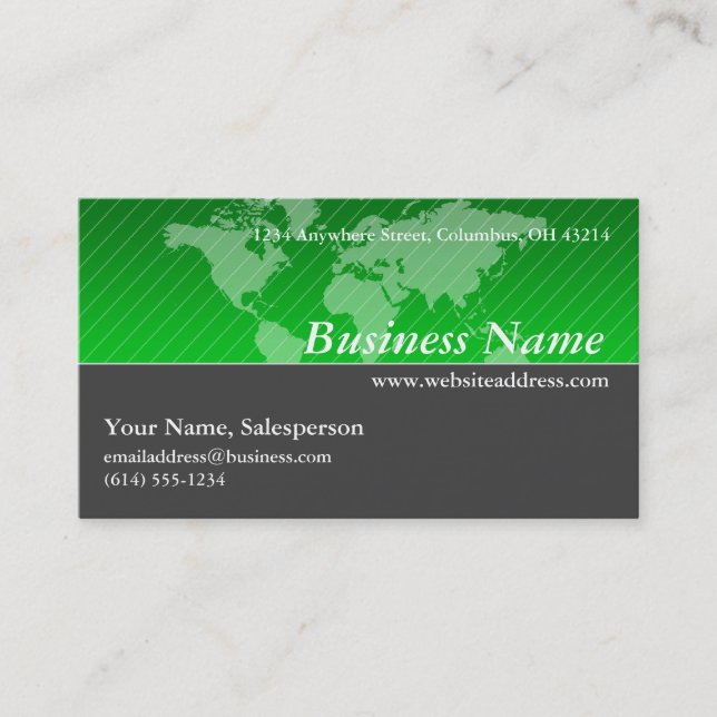 Business Card :: Green World Map with Grey D2 (Front)