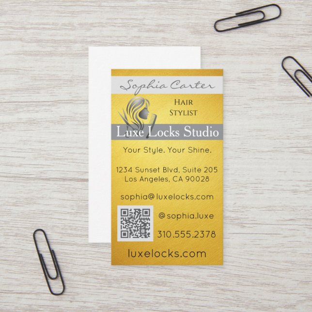 Business Card Hair Stylist with QR Code One-Sided (Front/Back In Situ)