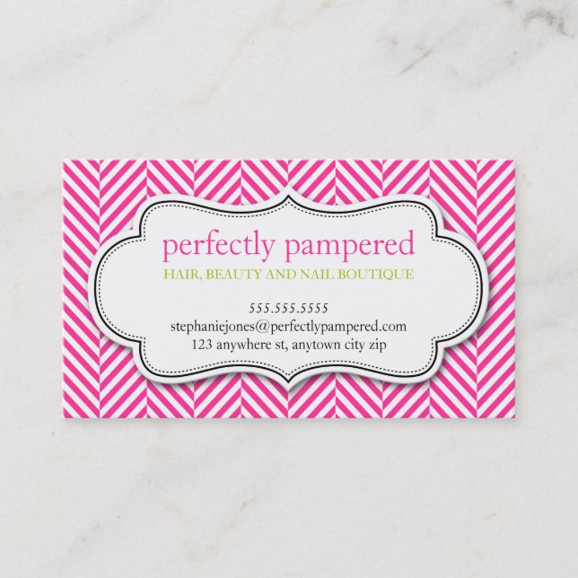 BUSINESS CARD herringbone pattern pink lime green (Front)