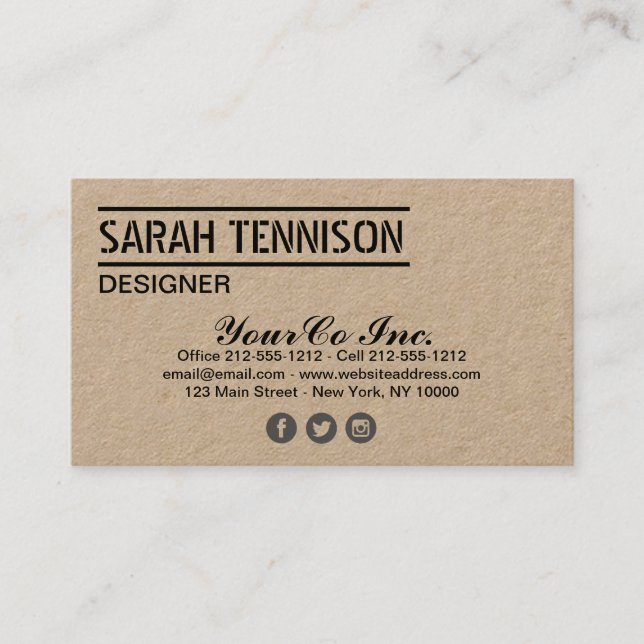 Business Card Kraft Lattice Custom Template Modern (Front)
