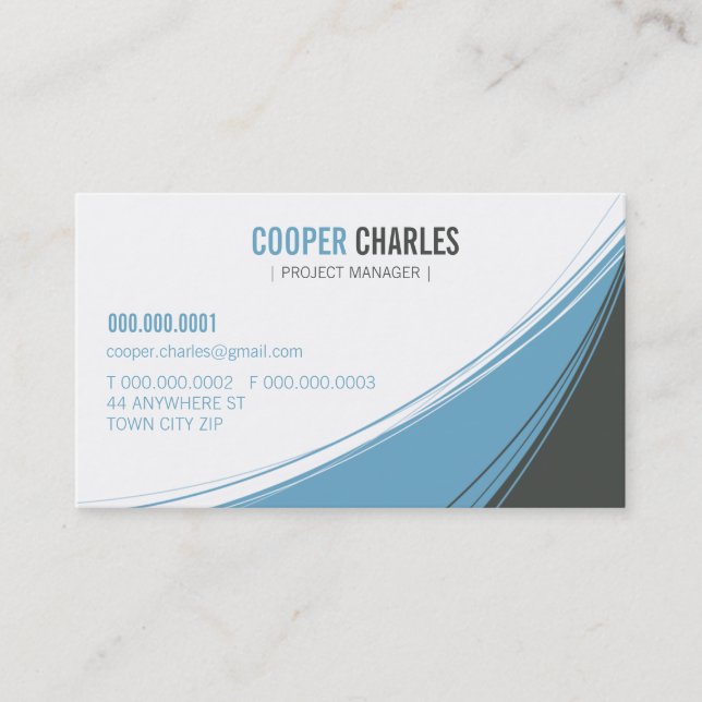 BUSINESS CARD masculine modern swish blue grey (Front)