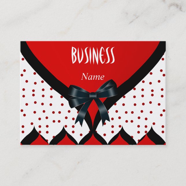 Business Card Modern Black Red White Bow Spot (Front)