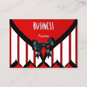Business Card Modern Black Red White Stripe Bow