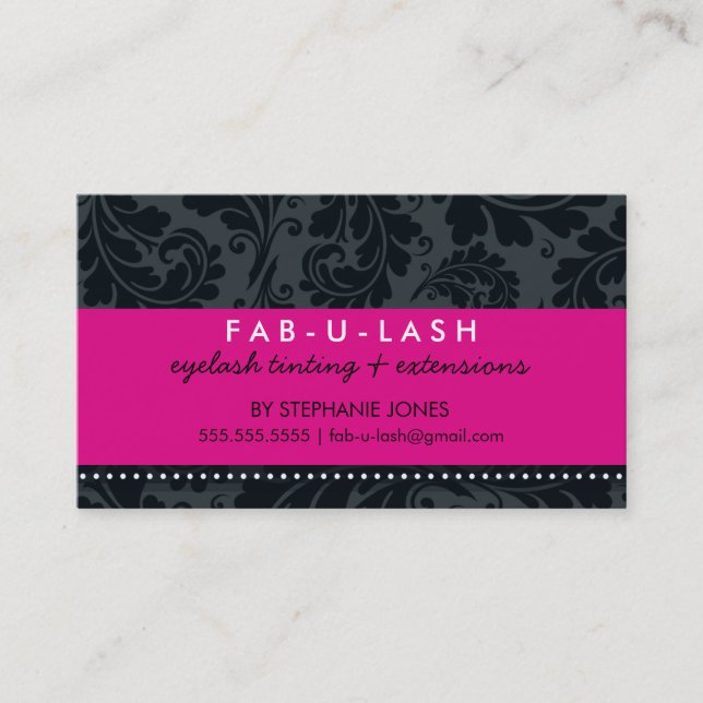 BUSINESS CARD modern bold flourish hot pink black (Front)