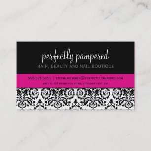 BUSINESS CARD modern damask black fuschia pink