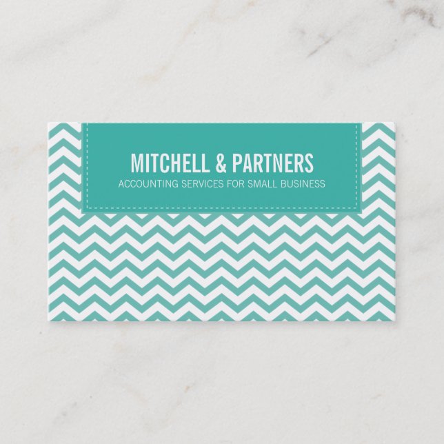 BUSINESS CARD modern fresh chevron jade green (Front)