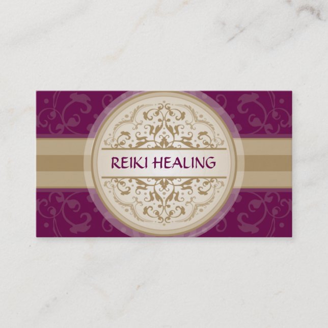 BUSINESS CARD modern oriental mandala plum gold (Front)