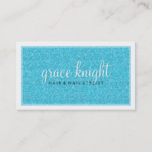 BUSINESS CARD modern simple glitter aqua blue