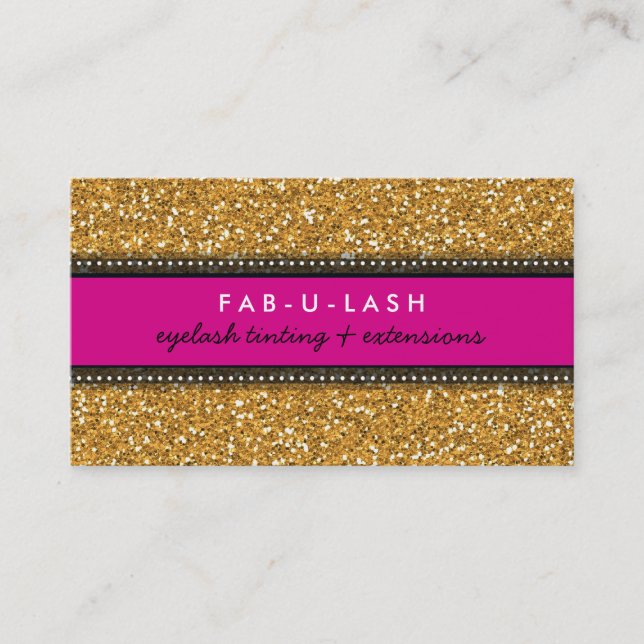 BUSINESS CARD modern trendy glitter hot pink gold (Front)