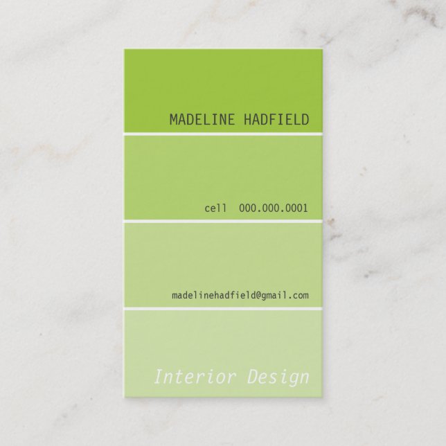 BUSINESS CARD paint chip swatch lime green (Front)
