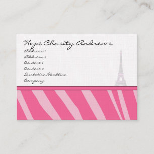 Business Card Pink Zebra Damask Eiffel Tower