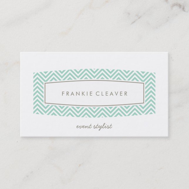 BUSINESS CARD plain chevron patterned panel mint (Front)