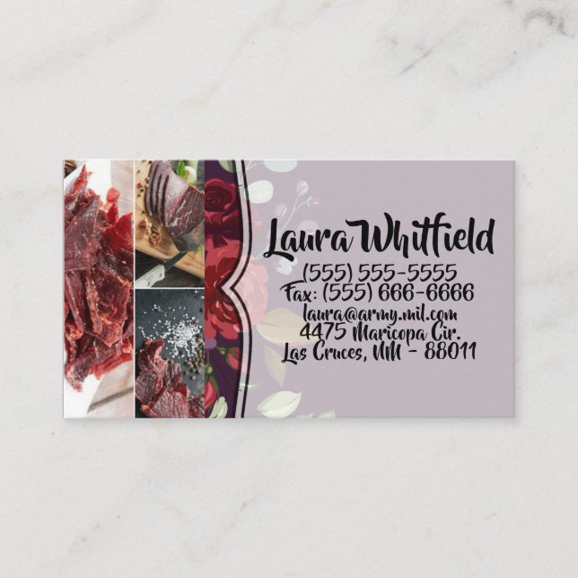 Business Card Plum Purple Roses Gold Geometric (Front)