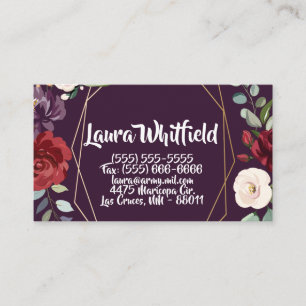 Business Card Plum Purple Roses Gold Geometric Flo